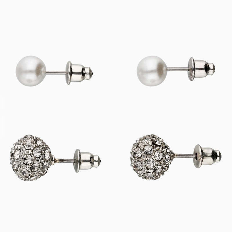 گوشواره زنانه سیکس مدل توپ نگینی و مرواریدی مجموعه دو عددی