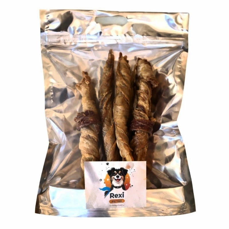 تشویقی سگ و گربه بالغ  رکسی و لوسی مدل سیرابی دورپیچ با طعم سیرابی  وزن ۲۰۰ گرمی