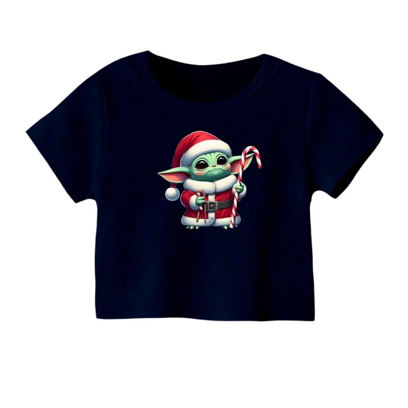 کراپ‌ تی‌شرت آستین کوتاه زنانه مدل بیبی یودا کریسمس کد 1