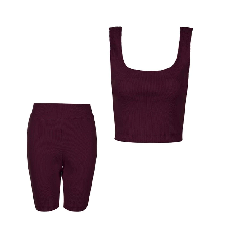 ست کراپ تاپ و شلوارک زنانه مدل MDSS-CH1919 رنگ
زرشکی