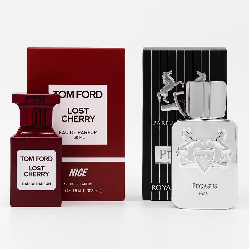 عطر جیبی نایس مدل مارلی پگاسوس و تام فورد لاست چری با رایحه گرم حجم 32 میلی‌لیتر بسته دو عددی