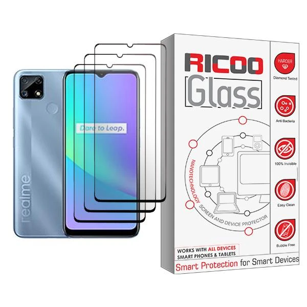محافظ صفحه نمایش ریکو مدل Ricoo Glass MIX003 مناسب برای گوشی موبایل ریلمی C25 بسته سه عددی