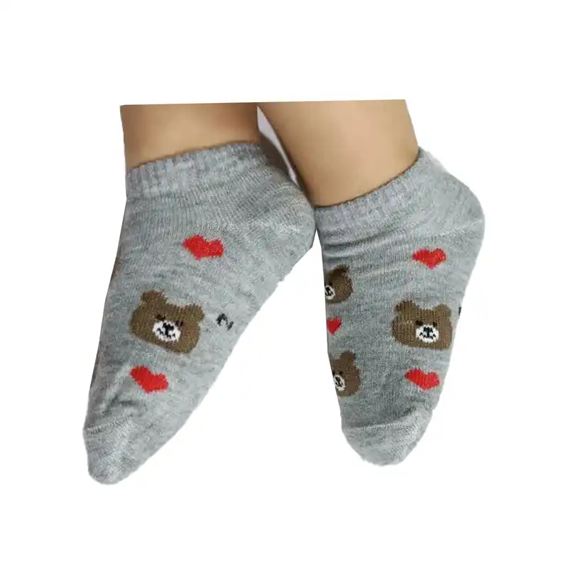 جوراب ساق کوتاه دخترانه مدل تدی قلبی مجموعه 3 عددی