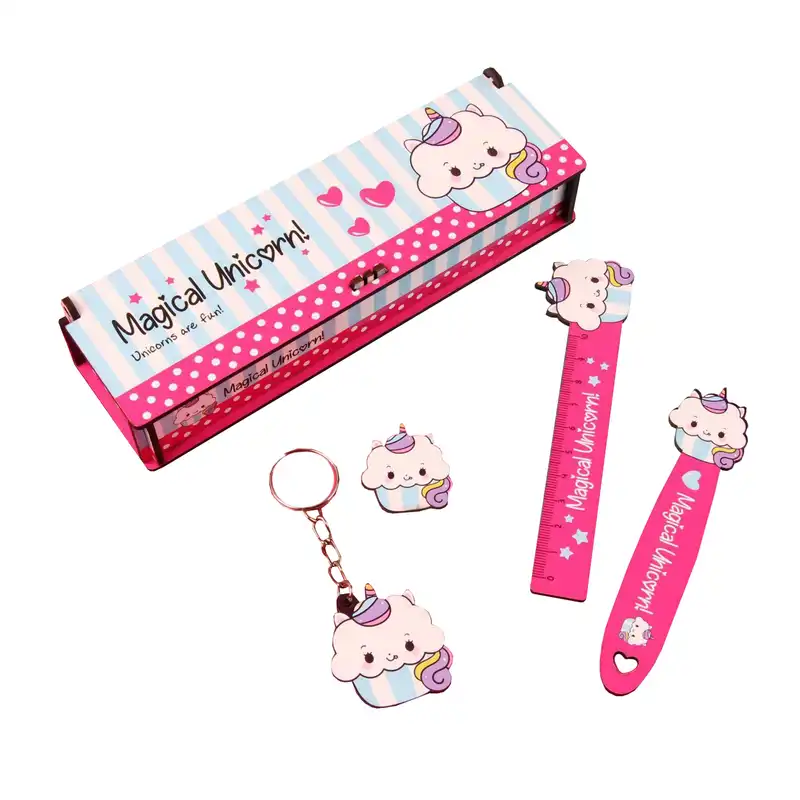 بسته لوازم تحریر طرح یونیکورن و کاپ کیک مجموعه 5 عددی