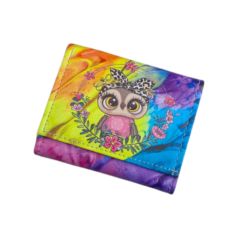 کیف پول زنانه مدل جغد و گل آبرنگی