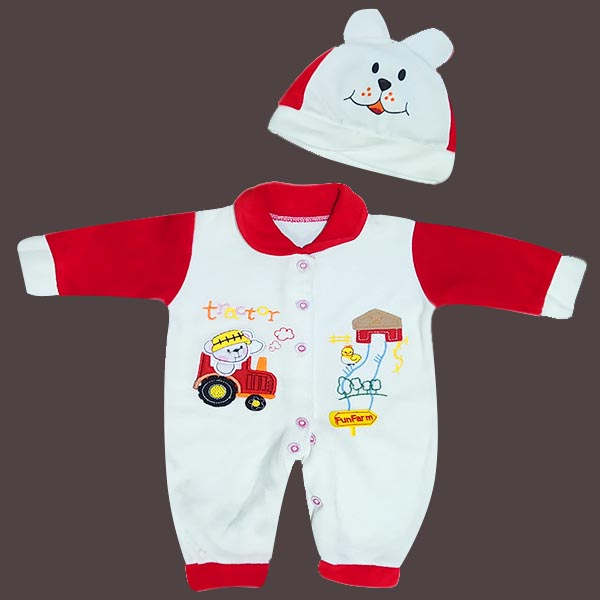 ست سرهمی و کلاه نوزادی طرح تراکتور کد Ge90