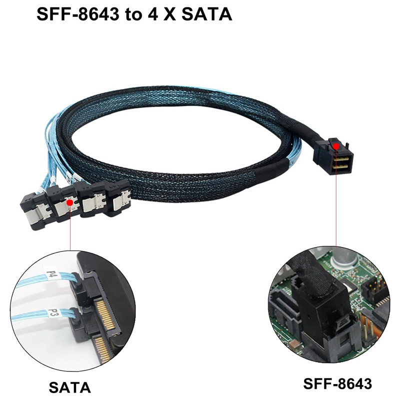 کابل تبدیل Mini SAS SFF-8643 به چهار SATA اسمارطور مدل 90 درجه کد SM115
