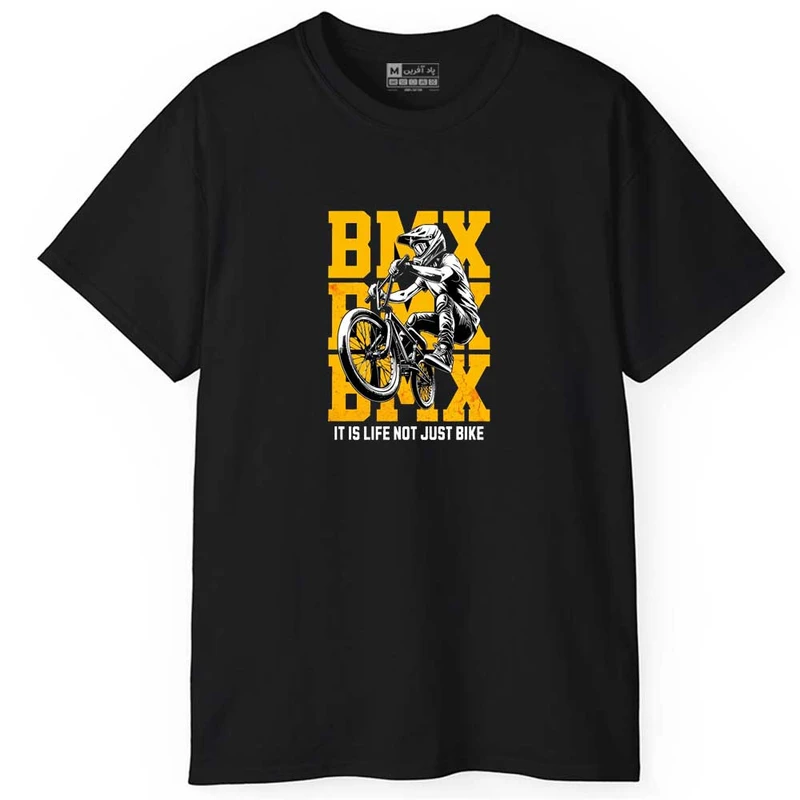 تی شرت آستین کوتاه مردانه پاد آفرین مدل اسپرت طرح دوچرخه سوار متن دار کد 0855