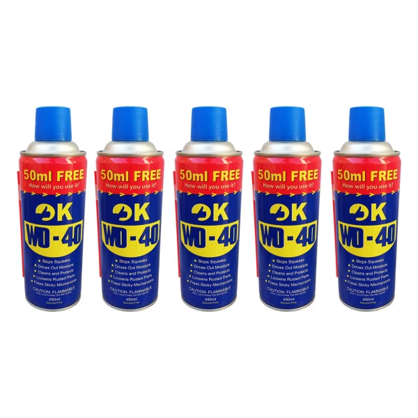 اسپری روان کننده اوکی مدل زنگ بر کد WD-40 حجم 450 میلی لیتر بسته 5 عددی