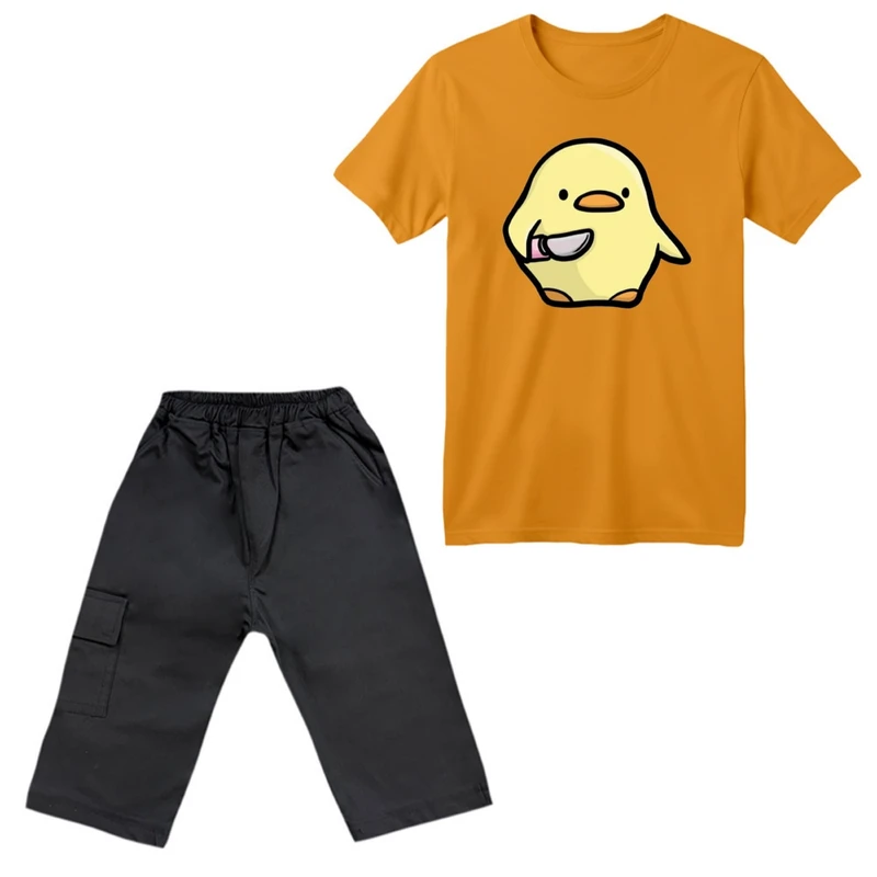 ست تی‌شرت آستین کوتاه و شلوارک پسرانه مدل جوجه  رنگ پرتقالی