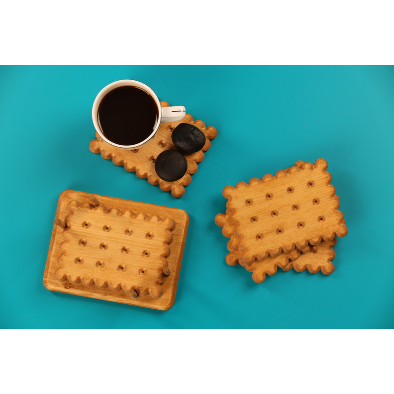 زیر لیوانی مدل بیسکوییت مستطیلی بسته 6 عددی به همراه استند