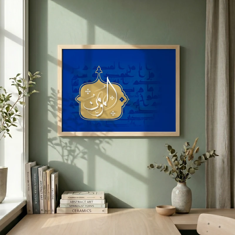 تابلو طرح اسماء الحسنی  المؤمن مدل G13796 فریم کرم روشن