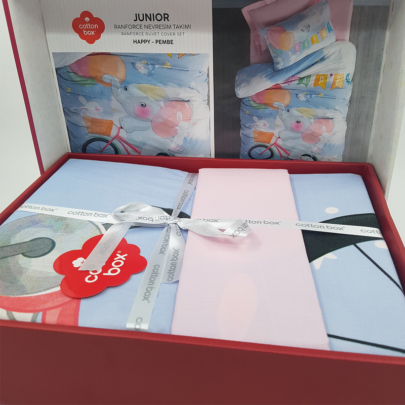 سرویس روتختی کاتن باکس مدل Junior Happy Pembe تک نفره 3 تکه