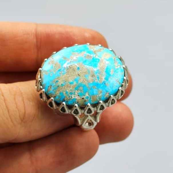 انگشتر نقره مردانه مدل فیروزه