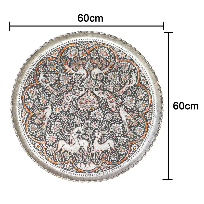 سینی قلمزنی مدل قلم اعلی طرح طاووس و آهو کد HQ60Masterly