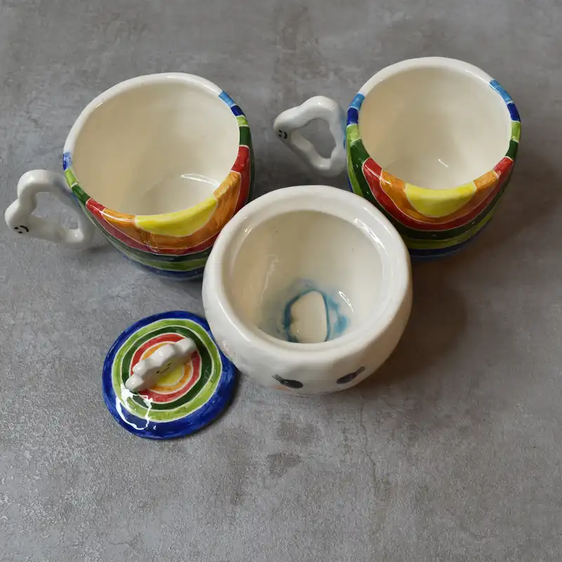 سرویس چای خوری 3 پارچه سرامیکی طرح رنگین کمان