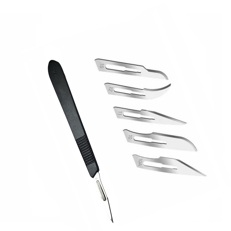 دسته تیغ جراحی مدل SKJPQW002369 شماره 3 به همراه تیغ استریل مدل SKJPQXC002369 مجموعه 6 عددی