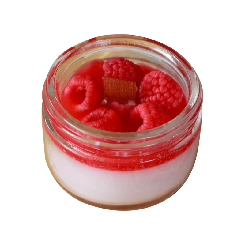 شمع دست‌ساز معطر مدل دسر تمشک با رایحه توت‌فرنگی زمان اتمام 20 ساعت