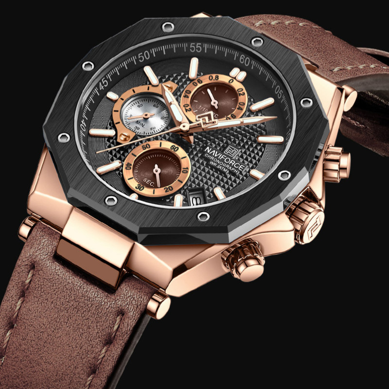 ساعت مچی عقربه‌ای مردانه نیوی فورس مدل کرنوگراف تاریخدار