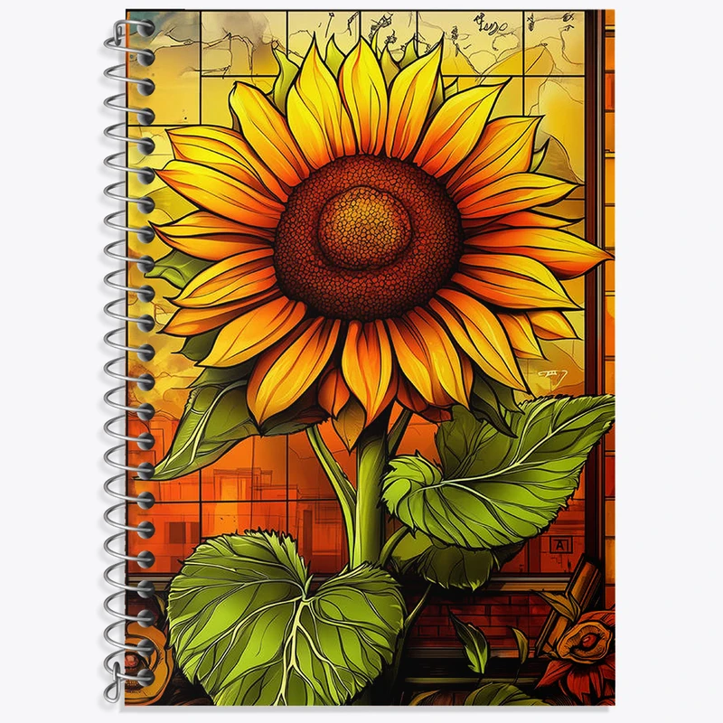 دفتر زبان 50 برگ خندالو مدل سه خط طرح گل آفتابگردان کد N1967