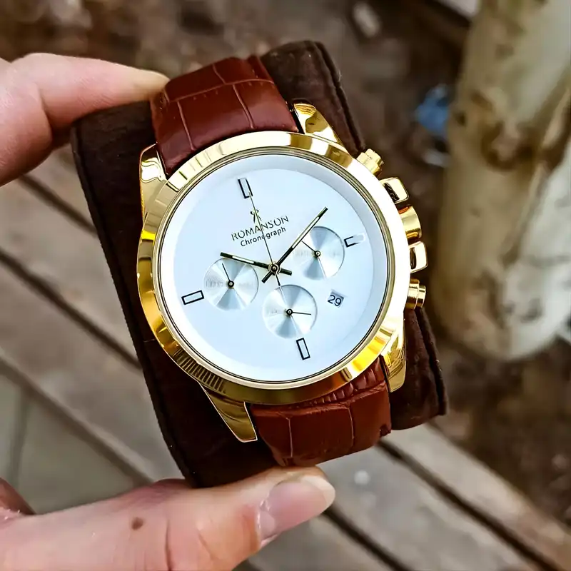 ساعت مچی عقربه‌ای مردانه رومانسون مدل سه موتور فعال کورنوگراف بند چرمی