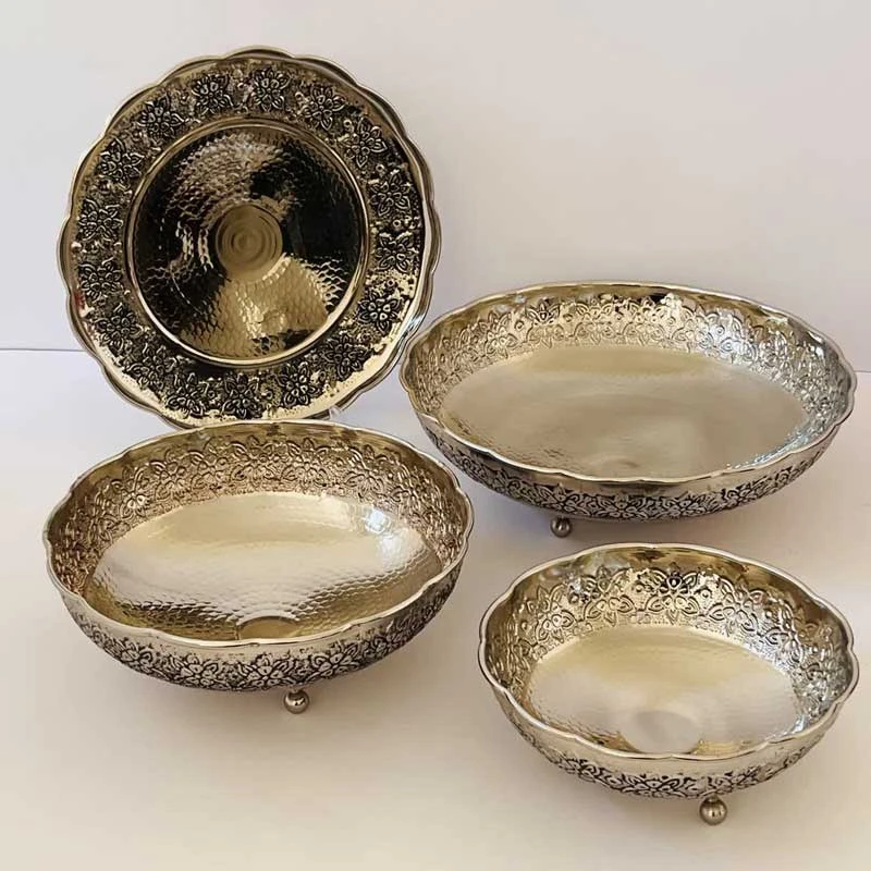 عکس شماره 6 : ست ظروف پذیرایی مسی مدل سه پایه برنجی کد zh321.5