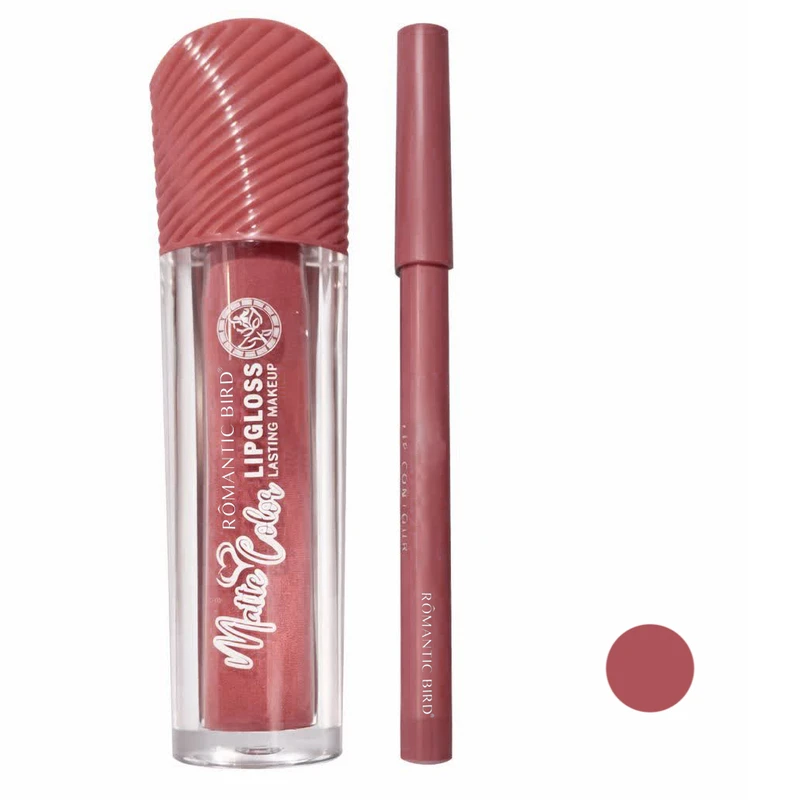 رژ لب مایع مات رومانتیک برد مدل F-14 شماره 06 به همراه مداد لب رمانتیک برد شماره 06