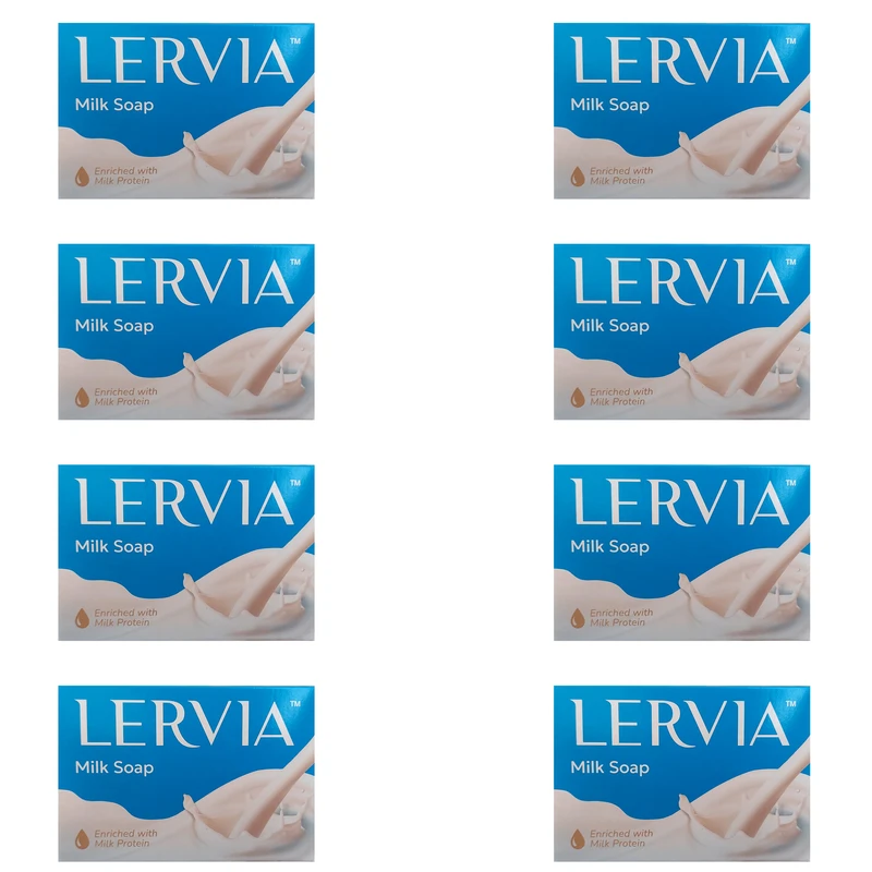 صابون شستشو بدن لرویا مدل شیر مناسب برای پوست معمولی و خشک وزن 90 گرم بسته 8 عددی
