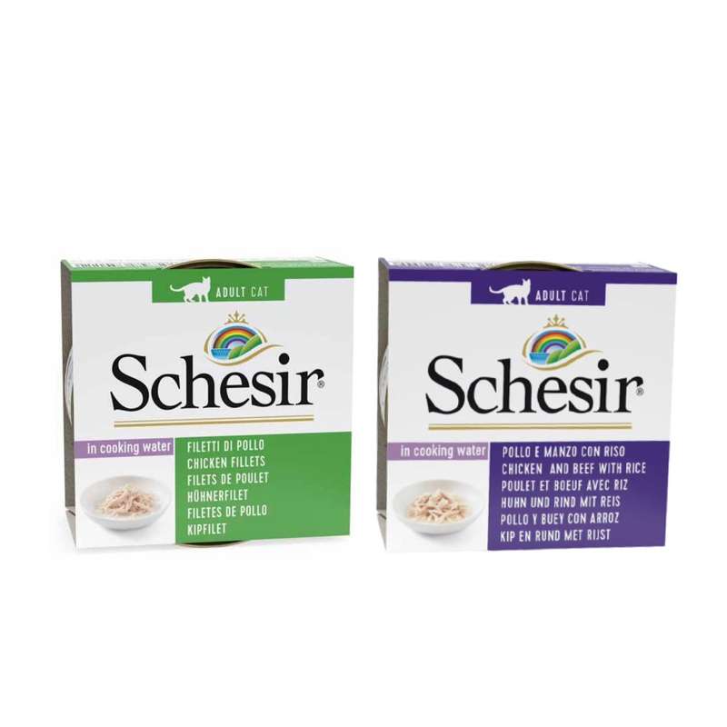 کنسرو غذای گربه شسیر مدل Chicken و  Chicken fillet with rice وزن 170 گرم مجموعه 2 عددی