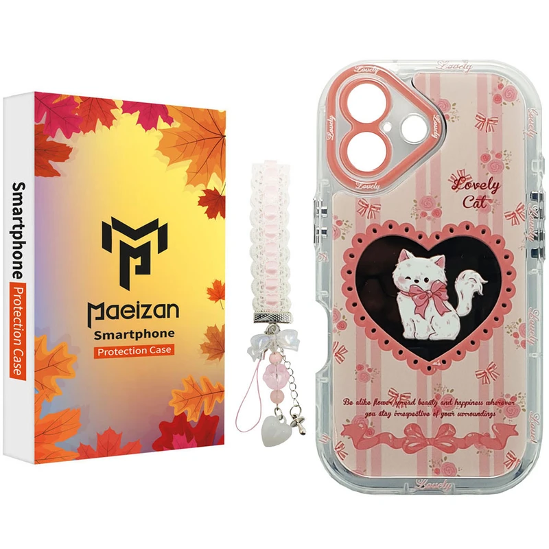 کاور پاییزان مدل CAT01 طرح گربه مناسب برای گوشی موبایل اپل IPhone 16 به همراه آویز 