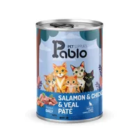 کنسرو گربه پابلو طعم مرغ سالمون و گوشت گاو مدل پته وزن 800 گرم