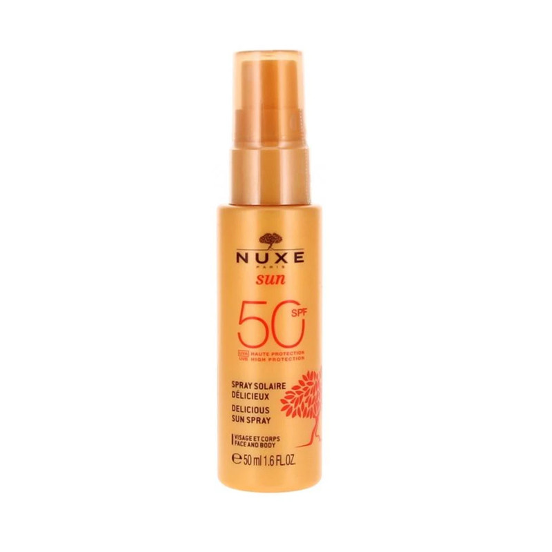 اسپری ضد آفتاب بدون رنگ نوکس SPF 50 مدل Delicieux حافظ UVA ،UVB مناسب انواع پوست حجم 50 میلی لیتر