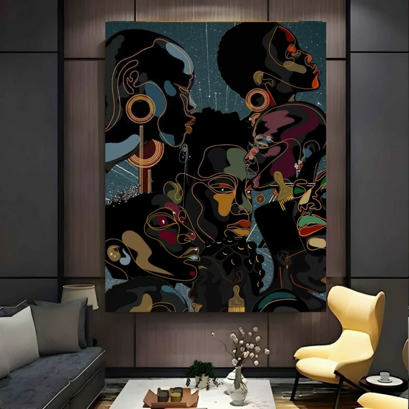 تابلو بوم طرح مخمل نقاشی انتزاعی مدل چهره های شب کد BK24444