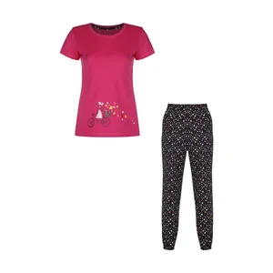 ست تی شرت آستین کوتاه و شلوار زنانه ناربن مدل 1521717-3267 رنگ صورتی تیره