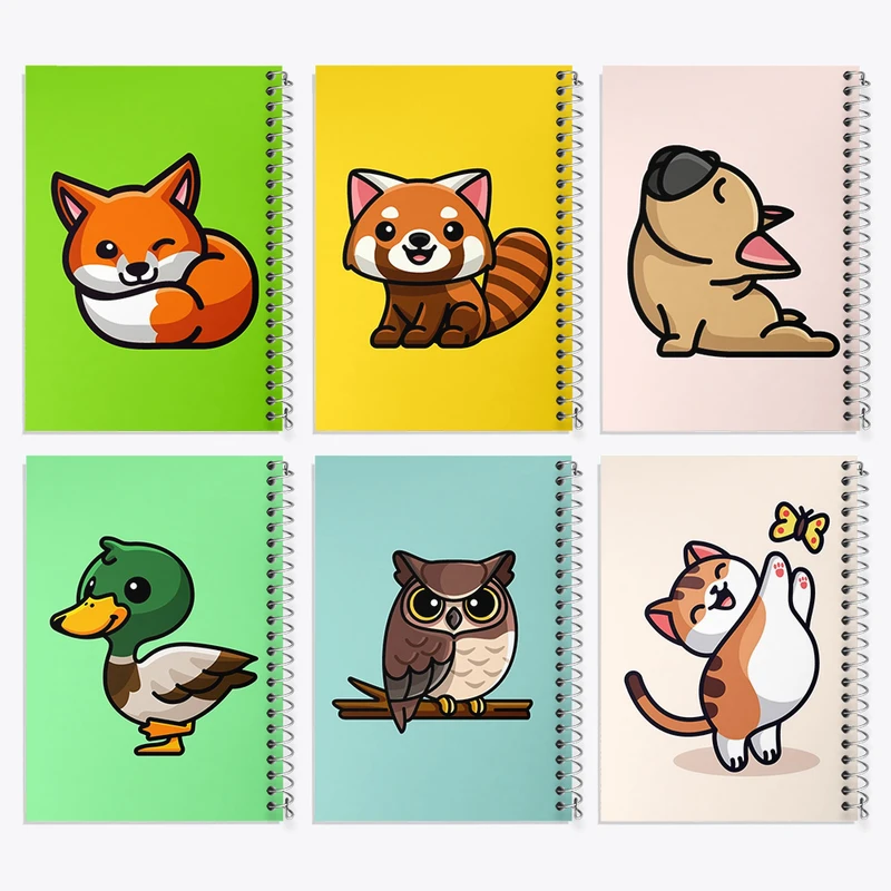 دفتر مشق 100 برگ خندالو طرح حیوانات بامزه کد 441 مجموعه 6 عددی