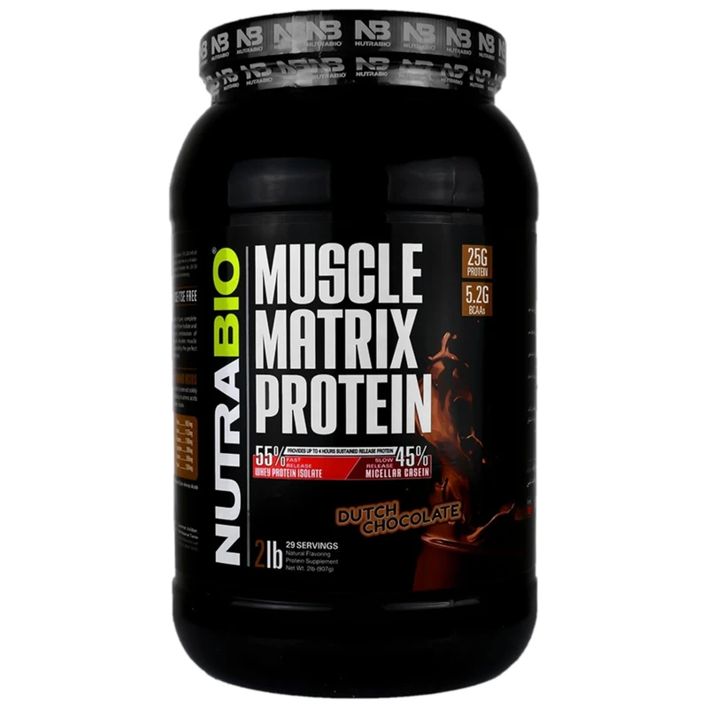 پروتئین وی ماسل ماتریکس با طعم شکلات هلندی نوترابایو - 907 گرم