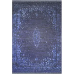 فرش ماشینی 700 شانه زمینه آبی حاشیه آبی سرمه ای مدل فرش W03