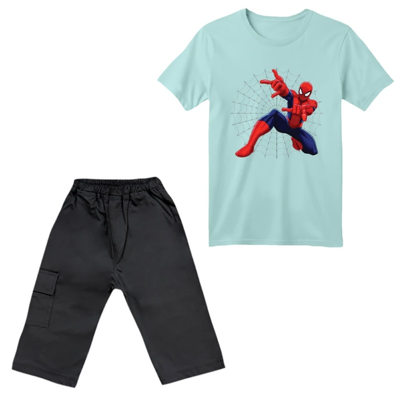 ست تی‌شرت آستین کوتاه و شلوارک پسرانه مدل مرد عنکبوتی کد ۱۵