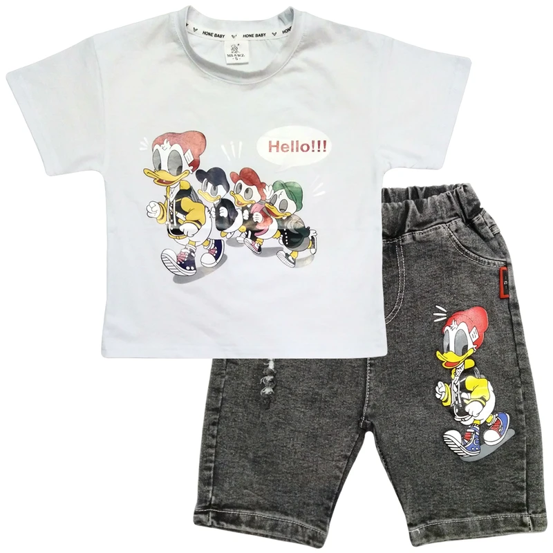 ست تی‌شرت آستین کوتاه و شلوارک پسرانه مدل اردک