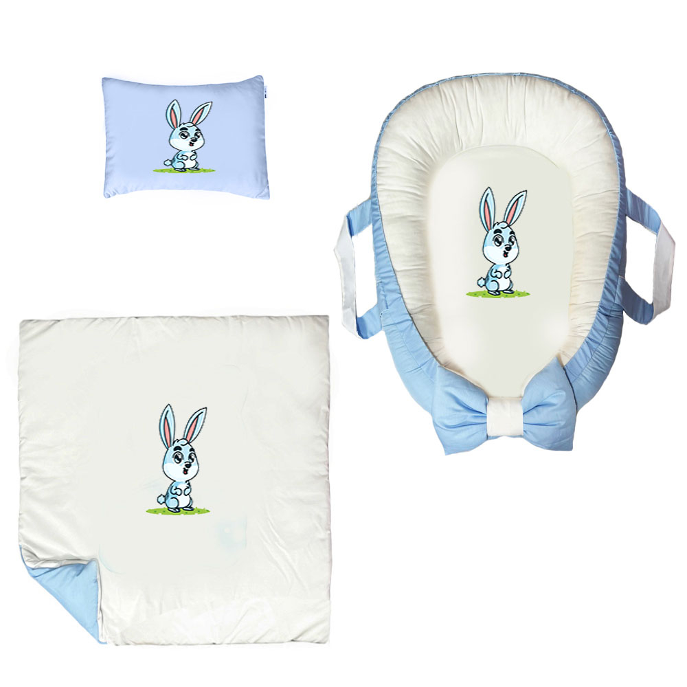 سرویس خواب سه تکه نوزاد ناریکو مدل گارد محافظ دار طرح خرگوش کد 0117