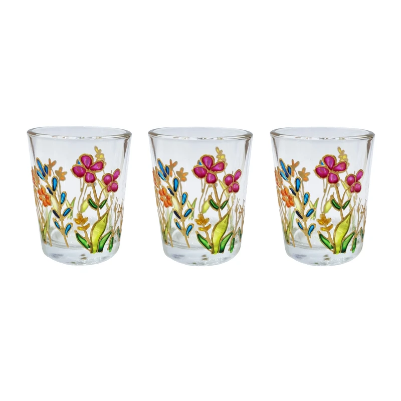 جاشمعی شیشه ای مدل باغچه بسته 3 عددی