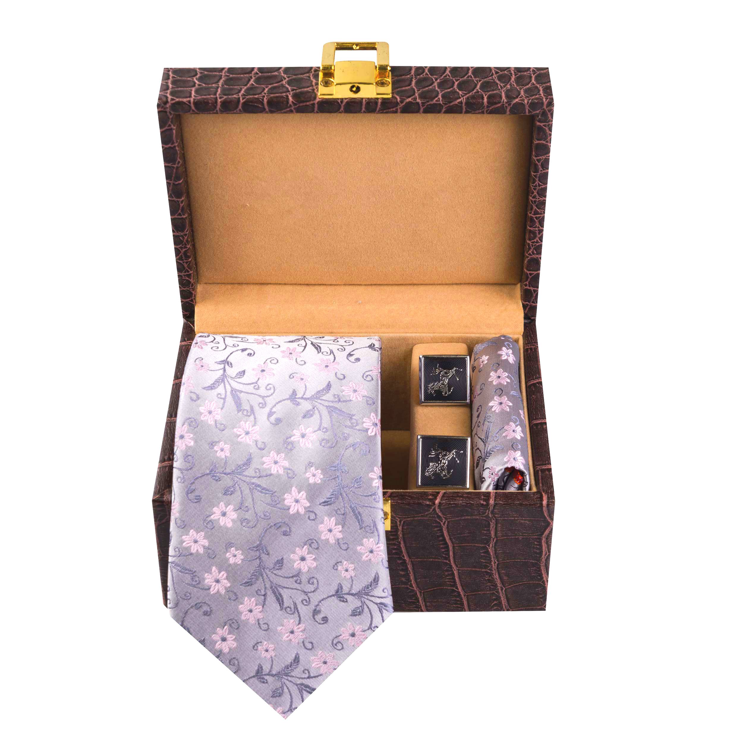 ست کراوات و دستمال جیب و دکمه سردست مردانه مدل GF-F1264-GR