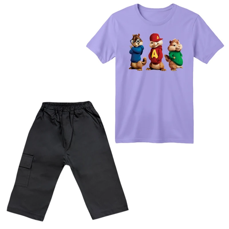 ست تی‌شرت آستین کوتاه و شلوارک پسرانه مدل آلوین و سنجاب ها کد ۲