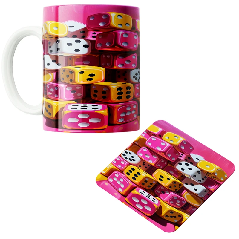 ماگ پاد آفرین مدل تاس رنگی کد 03 به همراه زیر لیوانی