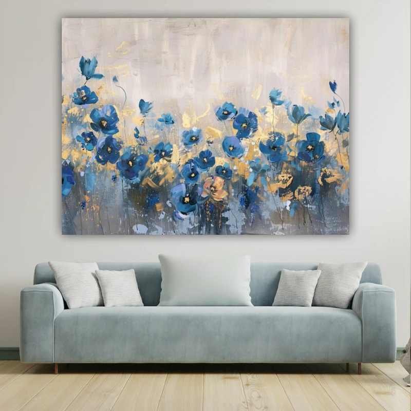 پوستر طرح مخمل نقاشی گل مدل گرد طلایی کد FP106057