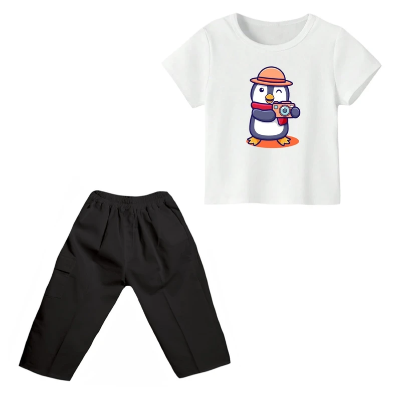 ست تی شرت و شلوارک پسرانه مدل پنگوئن کد ۲