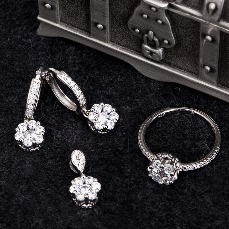 نیم ست نقره زنانه جی تی ای مدل فلاور