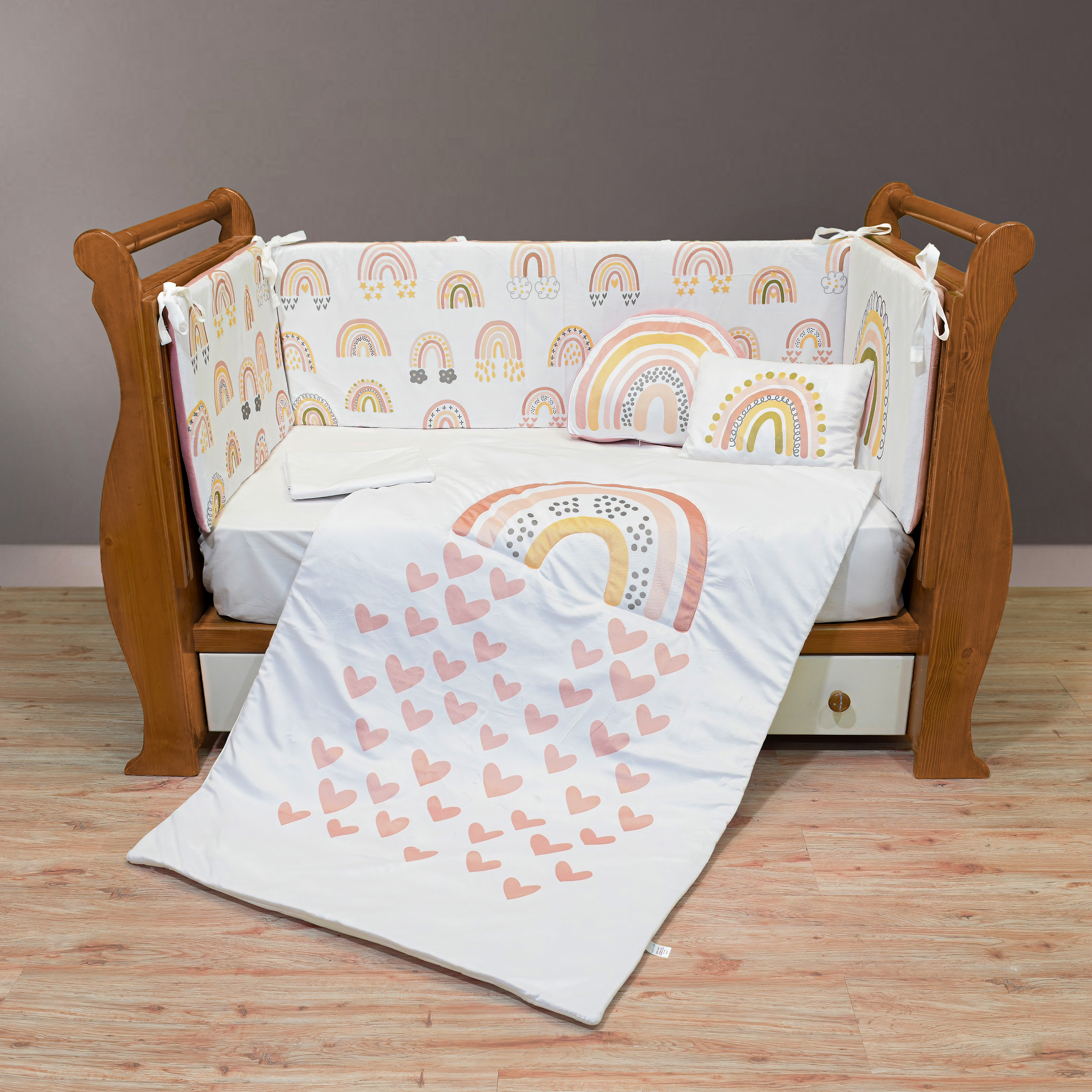 سرویس خواب 7 تکه کودک مامزکیوتی مدل رنگین کمان قلب SK85