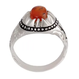 انگشتر نقره مردانه بازرگانی میلادی مدل سنگ عقیق رکاب سیلندری سیاه قلم کد AM_2844