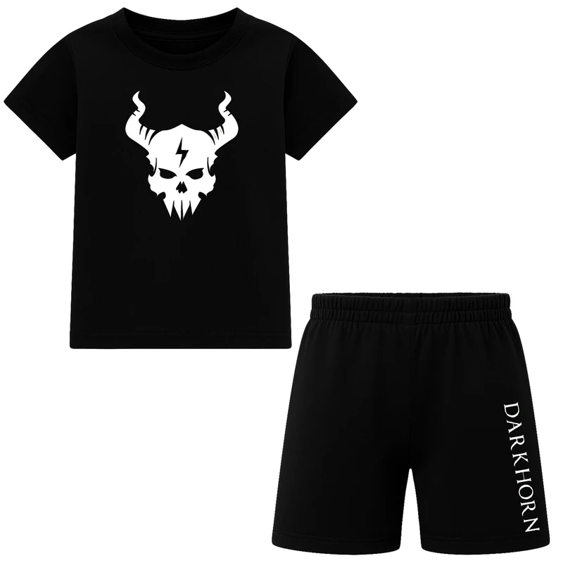 ست تی‌شرت آستین کوتاه و شلوارک راحتی پسرانه مدل M44 طرح جمجمه